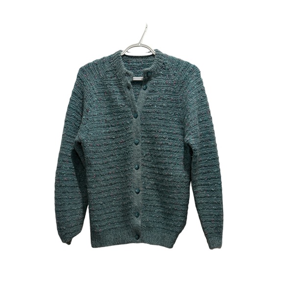 Handmade Sweaters - Grandma Core Teal & Pink Speckle Knit Button-Front PTP 18”-21” L26”
